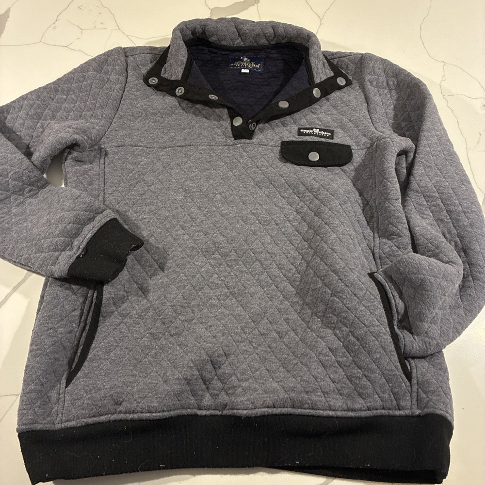 Simply Southern Quilted Snap Neck Gray Pullover Women's Size M Preppy Southern